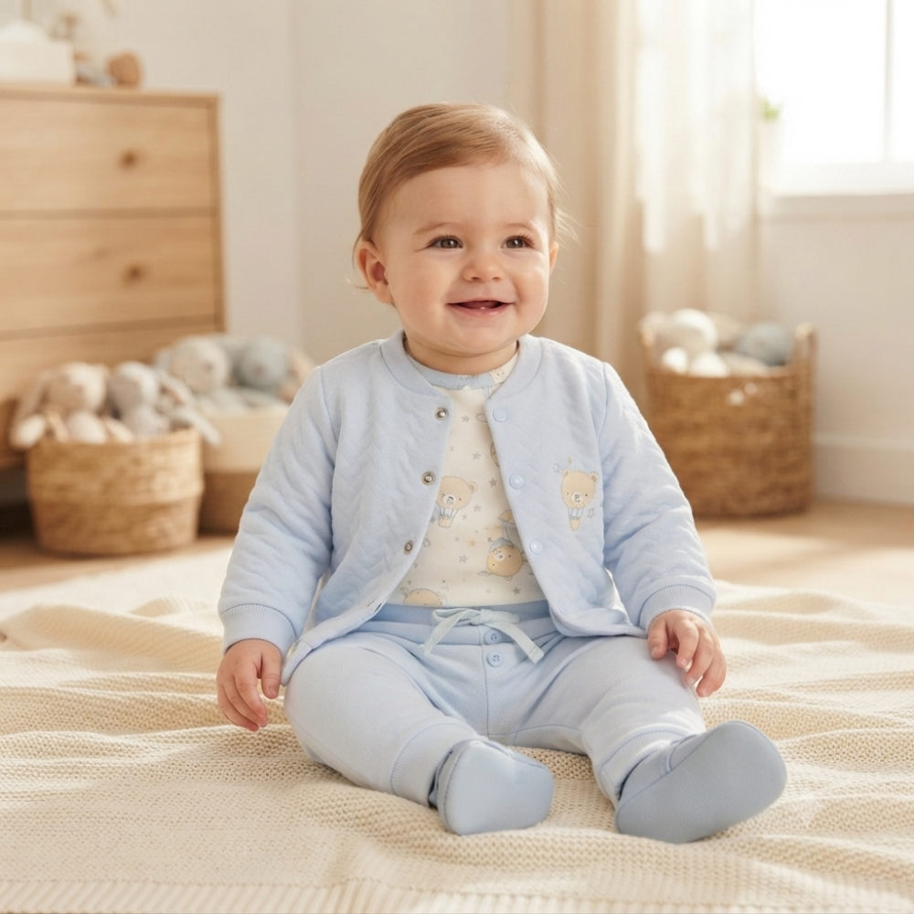 N14610: Baby Boys Quilted 3 Piece Outfit (0-9 Months) N14610: Baby Boys Quilted 3 Piece Outfit (0-9 Months)